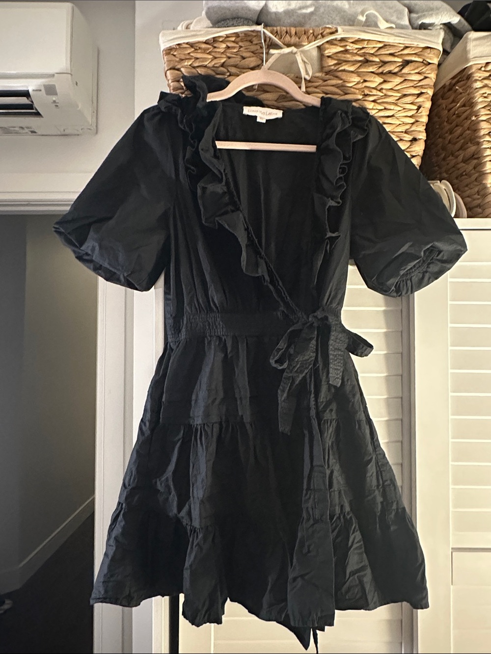 Love the Label Black Wrap Dress with Ruffle Trim